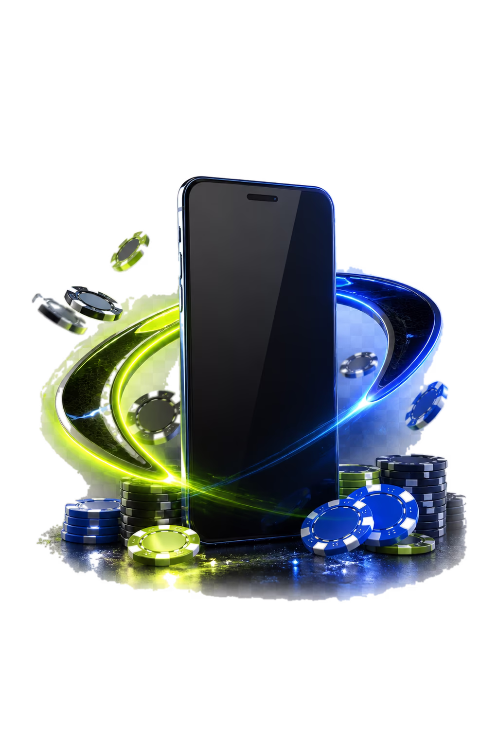 Black and gold smartphone with casino reel symbols