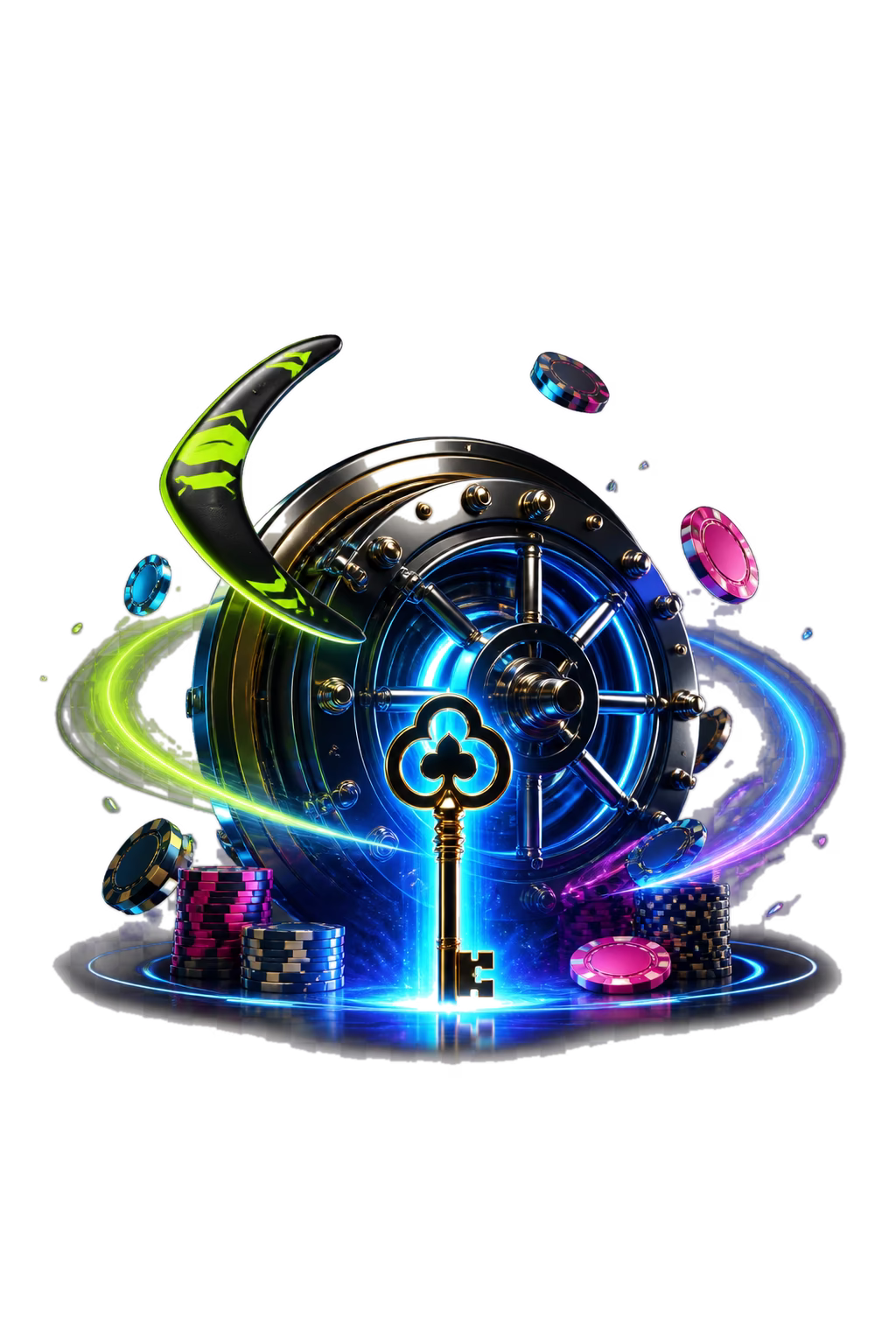 Black and gold vault door with key