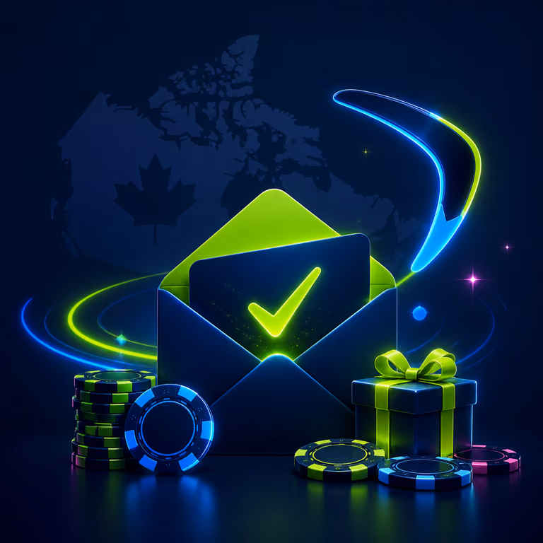 Welcome reward envelope with casino chips and neon accents